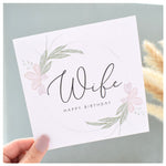 Happy Birthday Wife Greeting Card. Pastel Floral Elegant Wreath