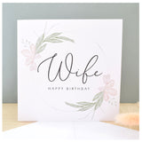 Happy Birthday Wife Greeting Card. Pastel Floral Elegant Wreath