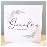 Happy Birthday Grandma Greeting Card. Pastel Floral Elegant Wreath