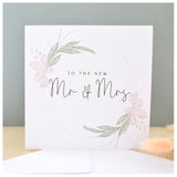 Congratulations Mr & Mrs Greeting Card. Wedding Day. Pastel Floral Elegant Wreath