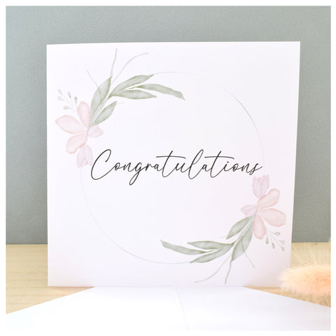 Congratulations Greeting Card. Pastel Floral Elegant Wreath