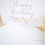 Happy Birthday Greeting Card. Rainbow Colour Spring Flowers