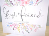 Happy Birthday Best Friend Card. Rainbow Colour Spring Flowers