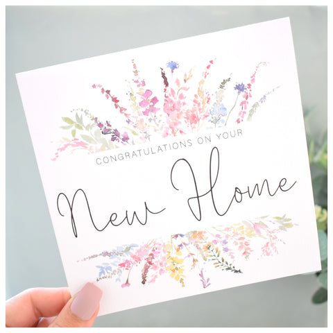 New Home Card. Rainbow Colour Spring Flowers