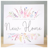 New Home Card. Rainbow Colour Spring Flowers