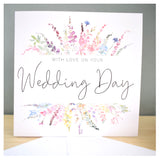 On Your Wedding Day Greeting Card. Rainbow Colour Spring Flowers