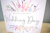 On Your Wedding Day Greeting Card. Rainbow Colour Spring Flowers