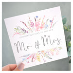 Mr & Mrs Wedding Day Greeting Card. Rainbow Colour Spring Flowers