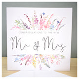 Mr & Mrs Wedding Day Greeting Card. Rainbow Colour Spring Flowers