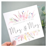 Mrs & Mrs Wedding Day Civil Ceremony Greeting Card. Rainbow Colour Spring Flowers