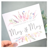 Mrs & Mrs Wedding Day Civil Ceremony Greeting Card. Rainbow Colour Spring Flowers