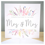 Mrs & Mrs Wedding Day Civil Ceremony Greeting Card. Rainbow Colour Spring Flowers