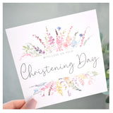 On Your Christening Day Greeting Card. Rainbow Colour Spring Flowers