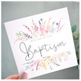 On Your Baptism Greeting Card. Rainbow Colour Spring Flowers