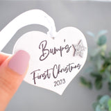 Bump's First Christmas 2023 White Wood Heart Decoration