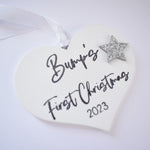 Bump's First Christmas 2023 White Wood Heart Decoration