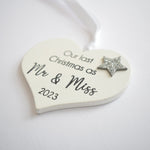 Our Last Christmas As Mr & Miss 2023 White Wood Heart Decoration