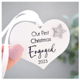 Our First Christmas Engaged 2023 White Wood Heart Decoration