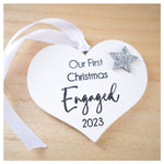 Our First Christmas Engaged 2023 White Wood Heart Decoration