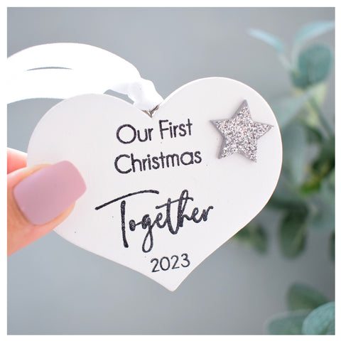 Our First Christmas Together 2023 White Wood Heart Decoration