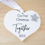 Our First Christmas Together 2023 White Wood Heart Decoration