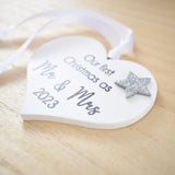 Our First Christmas As Mr & Mrs 2023 White Wood Heart Decoration