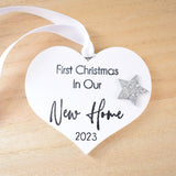 First Christmas in our New Home 2023 White Wood Heart Decoration