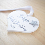 Baby's First Christmas 2023 White Wood Heart Decoration