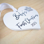 Baby's First Christmas 2023 White Wood Heart Decoration