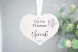 Our First Christmas Married 2023 White Wood Heart Decoration