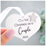 Our First Christmas As A Couple 2023 White Wood Heart Decoration