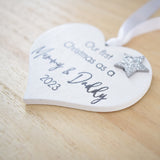 First Christmas as a Mummy & Daddy 2023 White Wood Heart Decoration