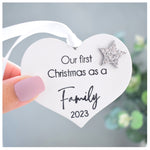 Our First Christmas as a Family 2023 White Wood Heart Decoration