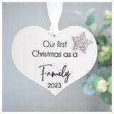 Our First Christmas as a Family 2023 White Wood Heart Decoration