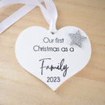 Our First Christmas as a Family 2023 White Wood Heart Decoration