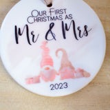 Our First Christmas as Mr & Mrs 2023. Pink Gonk Hanging Decoration