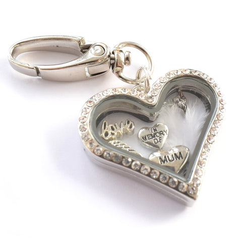 In Memory of Mum Diamonte Heart Locket Keyring