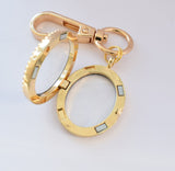 You & Me Gold Oval Floating Locket Keyring for Couple. Wedding Enagagement