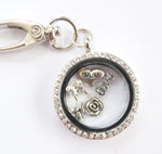 Round Diamonte Locket Keyring In Memory of Mum