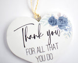 Thank You For All That You Do Blue Floral Wooden Hanging Heart Decoration