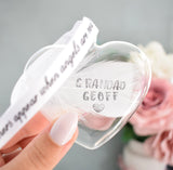 Any Name / Date White Feather Memorial Heart Bauble