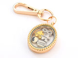 You & Me Gold Oval Floating Locket Keyring for Couple. Wedding Enagagement