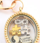 You & Me Gold Oval Floating Locket Keyring for Couple. Wedding Enagagement