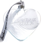 Any Name / Date White Feather Memorial Heart Bauble