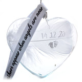 Any Name / Date White Feather Memorial Heart Bauble