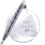 Personalised Name White Feather Round Bauble