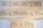 Mr & Mrs Est 2023 Wood Shelf Sign