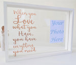 Wedding Couple Love Quote Photo Frame Keepsake. Personalised Colours Rose Gold Copper Black White. Wood Glass Shelf Ornament Gift