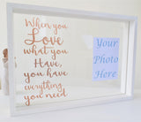 Wedding Couple Love Quote Photo Frame Keepsake. Personalised Colours Rose Gold Copper Black White. Wood Glass Shelf Ornament Gift