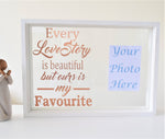 Personalised Couple Love Story Quote Frame. Floating Glass Add Your Photograph. Modern & Chic Design. Rose Gold White Black. Wedding